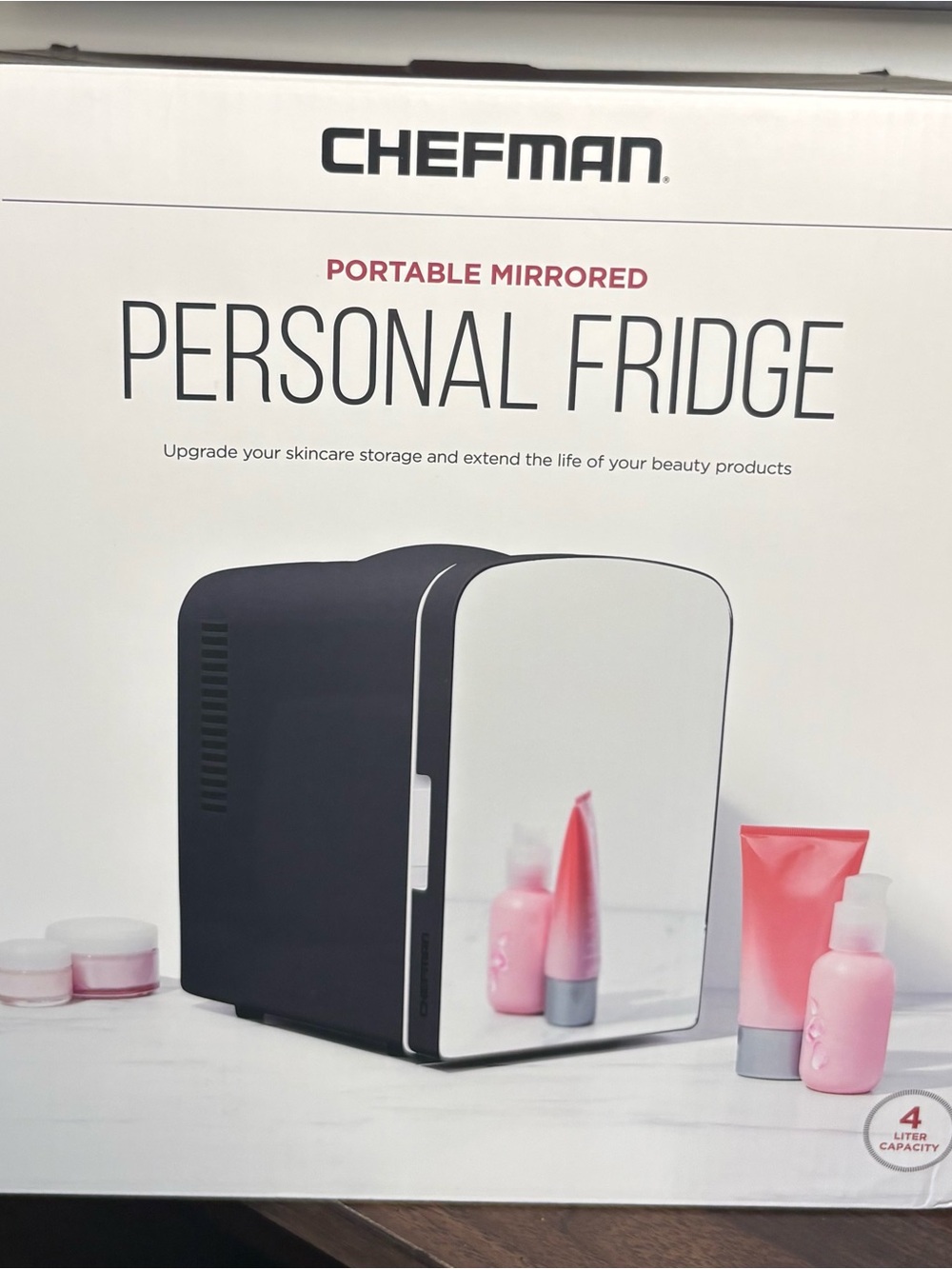 Chefman Portable Mirrored Personal Fridge - Black & Silver